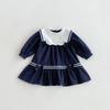 Vestido para Niña Otoño Nuevo Estilo Estilo Universitario Solapa Corbata de Lazo Niños Pequeños y Medianos Cuello Marino Vestido para Bebé Niña Niños