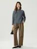 Estilo de luxo leve e elegante, suéter de tricô de cashmere feminino com gola semi-alta, pulôver outono/inverno, suéter de tricô trançado de manga longa, camada base espessa