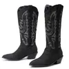 Botas vaqueras de comercio exterior para otoño e invierno, botas de caña alta transfronterizas, slip-on de punta fina versátiles de talla grande para mujer, tacones altos de bloques de color