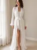 Nuevo camisón sexy transfronterizo, conjunto de bata larga de verano de malla transparente, ropa de estar francesa para novia con mangas de campana