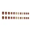 Dulce Elegante, Marrón Dorado, Flores Suaves, Parches de Uñas Postizas Blanqueadores y Versátiles, Uñas Portátiles Desmontables, 24 Piezas