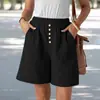 2025 Verano Nuevo Cruzado Europeo y Americano Amazon Shorts Casuales Sueltos de Bolsillo de Algodón y Lino para Mujer