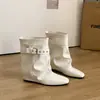 Fivela de Cinto Estilo Coreano Bico Fino Feminino 2026 Outono/Inverno Novo Estilo Botas Dobráveis Bidirecionais Botas de Cavaleiro Botas de Moda de Alta Qualidade