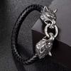 Pulsera europea y americana nueva Vikinga de acero de titanio cabeza de lobo hecha a mano cuerda de cuero pulsera creativa personalizada para hombre pulsera
