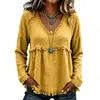 2026 Verão Novo Estilo Europeu e Americano Solto Gola V Franjada Manga Longa Camiseta Cor Sólida Casual Top Camisa Cross-border Roupas Femininas