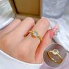 [Oro Verdadero] Anillo Abierto Simple de Circonita de Estilo Minimalista para Mujer Nicho Japonés y Coreano Sentido de Diseño Simple Anillo para Dedo de Comida Celebridad de Internet