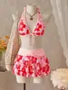 Europeo y Americano Ins Sexy Lencería Tirantes Ultra Delgados Sin Aros Sujetador Ultra Delgado de Cuello Halter Traje de Baño Ajustado Dividido Tres Piezas