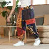 Pantalones tailandeses de flor de anacardo para hombre, de verano, delgados, estilo chino, lino, pata ancha, cropped, corte holgado, pantalones deportivos modernos