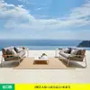 Sofá de Alumínio para Exterior Casa ao Ar Livre Jardim Escandinavo Impermeável Madeira Maciça Rattan Sofá de Pátio Mesa de Centro Combinada