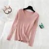 Camiseta interior para mujer, nuevo estilo otoño e invierno, prenda interior ajustada, versátil para primavera y otoño, suéter de cuello redondo, top de punto, top de manga larga