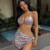 Maiô para Mulheres Transfronteiriço Europeu e Americano Sexy Hot Girl Estampa de Borboleta Push-Up Seios Grandes e Pequenos Biquíni Três Peças com Saia