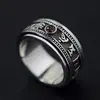 Anillo Giratorio de Plata de Ley 925 Estilo Retro Plata Tailandesa Anillo de Seis Caracteres Mantra Mortero Anillo para Hombre Anillo Anillo de la Maldición Daming