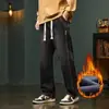 Pantalones largos casuales para hombre, forrados de polar, gruesos, modernos, de corte holgado, pierna recta, estilo americano, geniales, retro, pierna ancha, al por mayor