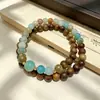 Pulsera de Madera de Sándalo Verde Natural con Doble Círculo y Múltiples Piedras Preciosas para Mujer, Cuentas de Oración de Piedra Natural y Madera, Joyería de Mano Cultural y Creativa