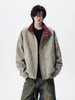 Chaqueta americana retro de cuero PU con teñido anudado, de moda para otoño, para hombre, con cuello alto, corte holgado y estilo versátil para el uso diario.