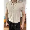 Cárdigan de punto para hombre de manga corta, estilo retro americano de dinero viejo, nuevo top casual texturizado de verano con cuello, moderno