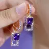 Pendientes Geométricos de Lujo Ligero con Diamantes Completos y Cristal Morado para Mujer 2026 Nuevo Estilo de Moda Pendientes Elegantes Pinzas para Orejas Accesorios para Orejas