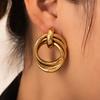 Aretes de Aro Transfronterizos, Aretes de Tuerca Irregulares, Aretes de Acero Inoxidable, Aretes de Acero de Titanio, Aretes de Aro Multicapa, Aretes para Mujer