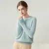 Suéter de cachemira con cuello redondo para mujer otoño invierno ropa interior manga larga cálido suéter pullover para mujer top de punto ajustado capa base de lana