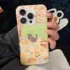 Funda de Teléfono Móvil Estilo Picnic Camping de una Sola Capa Gato Adecuada para Iphone16/15Pro Agujero Grande Manzana Fruta Set 14/13/12
