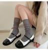 Calcetines jk Estilo Japonés Primavera y Verano Raya Vertical Caña Media Costura Malla Fina Micro-permeable Sencillo Combinan con Todo Calcetines de Felpa