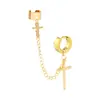 Aretes de Acero Inoxidable con Un Solo Aro y Cadena de Borlas Doble Cruz Tendencia Unisex Clip para Oreja Pendientes al por Mayor Personalidad Pendientes