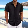 Explosiones transfronterizas Amazon AliExpress Nueva Camisa Casual Holgada de Manga Corta de Algodón y Lino a Rayas Jacquard para Hombre