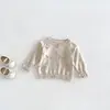 La nueva colección de otoño de Dianxi para bebés y niños pequeños incluye una sencilla chaqueta suéter con lazo tridimensional y un conjunto de dos piezas de pantalones anchos de lunares para bebé