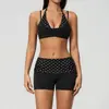 Nuevo conjunto de yoga de lunares Zechuang con tirante halter, diseño de dos piezas falso, conjunto deportivo de secado rápido para correr y fitness 4549