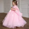 Vestido tutú rosa de nuevo estilo para niñas, vestido de princesa para fiestas de cumpleaños, atuendo de anfitriona y para actuaciones, vestido de manga abullonada
