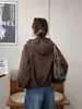 Chamarra corta con capucha y cordón estilo coreano para mujer, nueva moda de otoño, chaqueta holgada casual con cremallera para mujeres petite