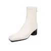 Botas femininas de bico quadrado justas com tornozelo elástico outono inverno novo estilo coreano PU salto irregular botas de tornozelo femininas com tornozelo elástico 40