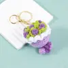 Llavero de Flor Rosa de Hilo Tejida a Crochet Terminada Colgante de Planta Regalo Llavero Adorno Decorativo para Colgar