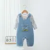 Roupas de Bebê Estilo Coreano Macacão Conjunto para Bebês Meninos Macacão Jeans Primavera/Outono Conjunto Fresco de Duas Peças