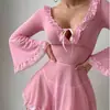 Suministro transfronterizo de pijamas para niñas, conjunto de lencería sexy de malla con cordones y manga larga transpirable, camisón de verano para mujer