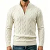 2026 Comercio Exterior Estilo Europeo y Americano Suéter de Punto Trenzado con Media Cremallera Otoño/Invierno para Hombre Suéter Holgado con Cuello Alto Estilo Old Money