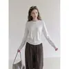 Foto real, preço real: Top camiseta fina macio e suave de cashmere para mulheres, corte solto, manga longa, gola redonda de outono, camiseta de base