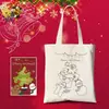 Bolsa de Lona para Colorir de Natal Infantil DIY Pintada à Mão Bolsa de Lona de Mão Conjunto Bolsa de Algodão de Ombro Único Logo Impresso