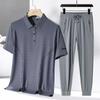 Stock de fábrica traje deportivo de seda helada de verano camiseta de manga corta para hombre camisa POLO para hombre pantalones de tela a rayas atuendo de papá