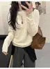Suéter de lana pura para otoño e invierno, corte holgado, media cremallera, tejido, para mujer, engrosado, cuello redondo, top versátil como capa base, manga larga