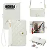 Adecuado para Apple Duo, funda de teléfono plegable con cordón, a prueba de caídas, correa de muñeca para iPhone Duo, funda tipo cartera tipo flip, funda de cuero con patrón de diamantes