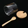 Juego de Frascos Cuadrados de Vidrio para Especias Caja de Almacenamiento para Condimentos Bandeja de Madera de Bambú Frasco para Especias