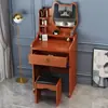 Tocador para dormitorio, tocador de maquillaje simple y moderno con espejo, mesita de noche con gabinete de almacenamiento, pequeño tocador de moda estilo influencer de Instagram para niñas