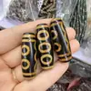 Xizang Vintage Weathered Ancient Black Agate Five-Eye Dzi Collar Pulsera Accesorio Cuentas Sueltas Joyería con Soporte para Cuentas