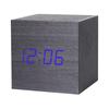 Reloj de madera LED con control de voz inteligente, cuadrado, compacto, digital, temperatura y humedad, reloj despertador electrónico multicolor