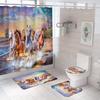 Cortina de Ducha con Diseño de Animales y Caballos, Cortina para Puerta de Baño, Alfombrilla para Inodoro, Juego de Baño de Cuatro Piezas, Estilo Minimalista Moderno