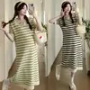 Em Estoque~Verão 2026 Novo Vestido Listrado com Gola Polo Versátil Soltinho Emagrecedor Rejuvenescedor Tamanho Plus