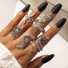 Anillo Largo y Genial para Hombre con Patrón de Serpiente de Comercio Exterior Europeo y Americano, Estilo Punk, Animal de Serpiente, Retro, Exagerado, Anillo de 4 Piezas