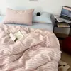 Juego de ropa de cama de cuatro piezas de algodón acolchado teñido en hilo estilo blogger de Ins, funda de edredón a rayas de algodón puro, juego de tres piezas para cama de dormitorio 4