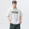 Camiseta de Manga Corta para Hombre Primavera/Verano 2024, Estampado de Letras de Moda, Cuello Redondo, Top Casual Deportivo Holgado de Media Manga